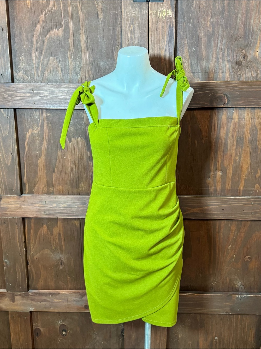 Blue Blush Lime Green Tie-Shoulder Mini Dress